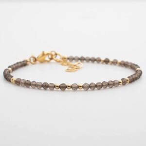 18k Gold Plated Smokey Quartz Beaded Bracelet. New.